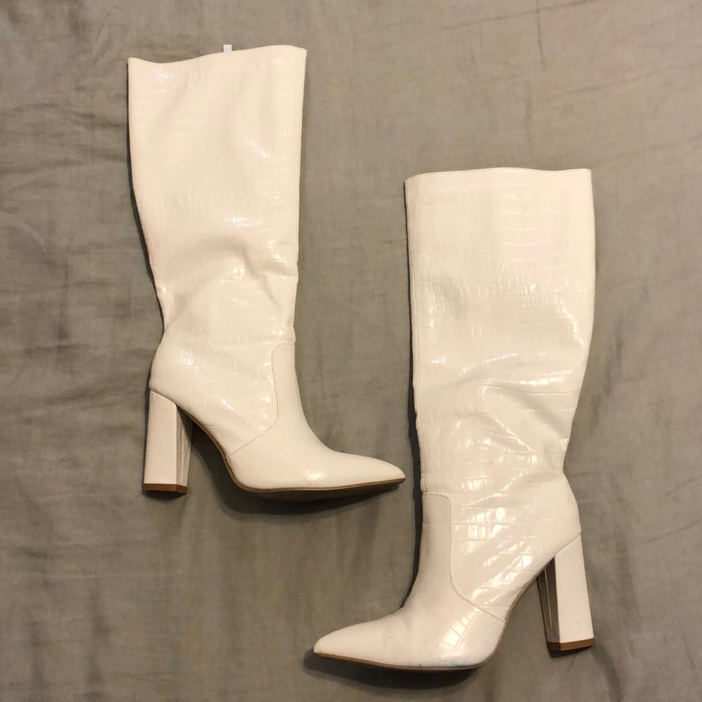 White knee high boots